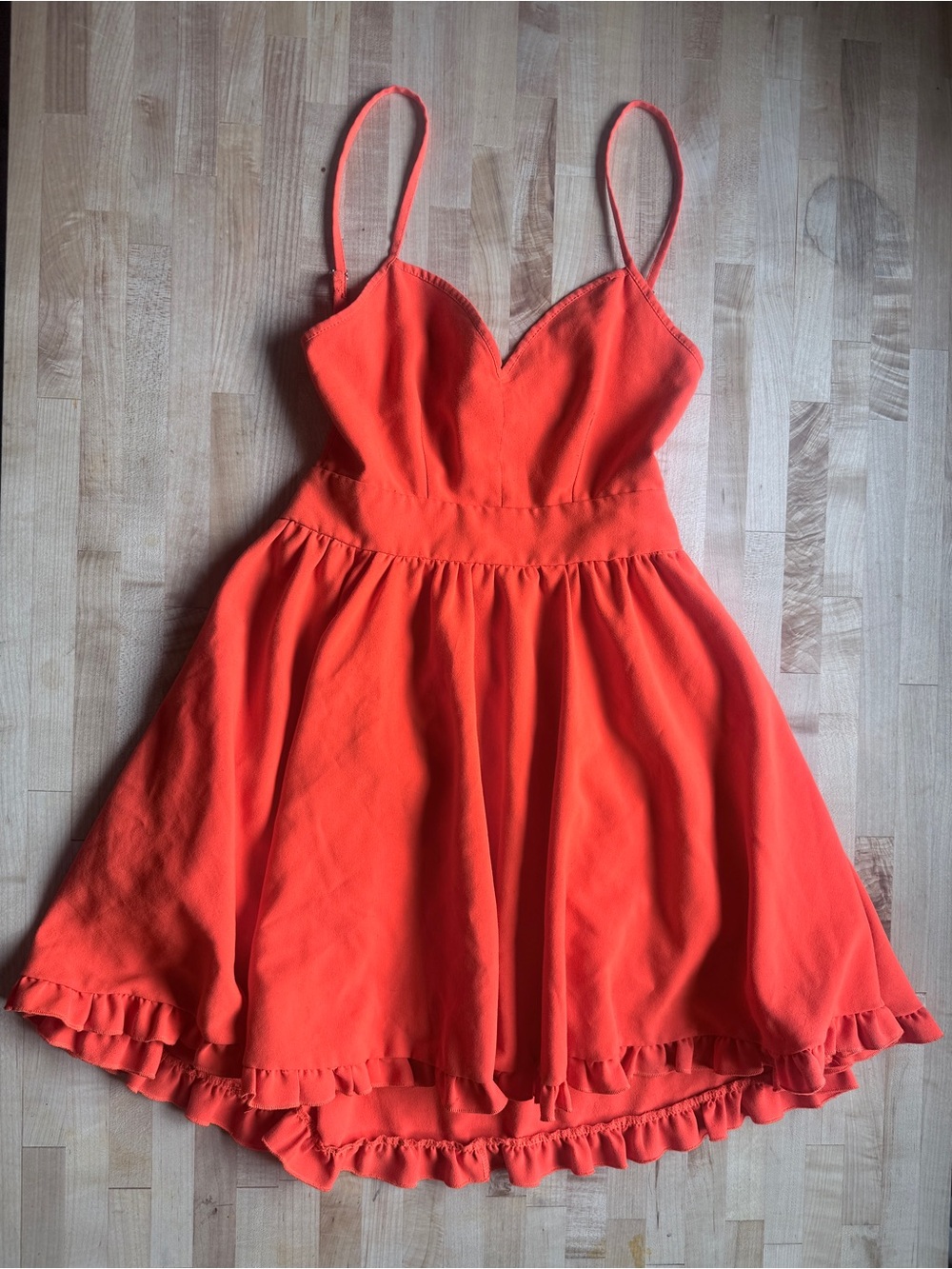L'ATISTE Vibrant Coral Ruffle Trim Dress